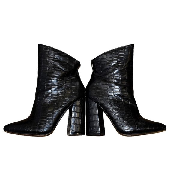 Nasty Gal Faux Black Patent Leather Croc  Ankle Boots - Picture 8 of 13